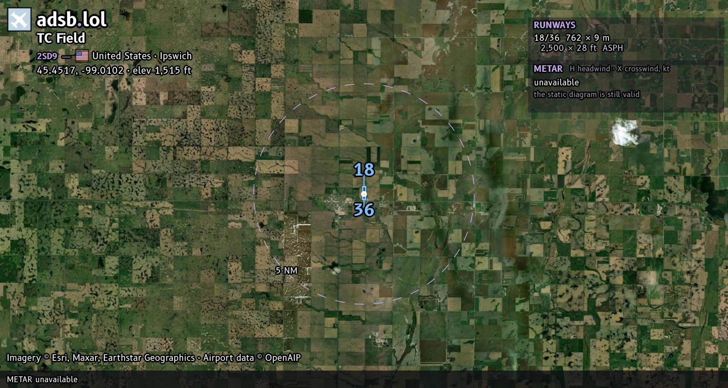 Satellite map with the runway layout of TC Field (2SD9)