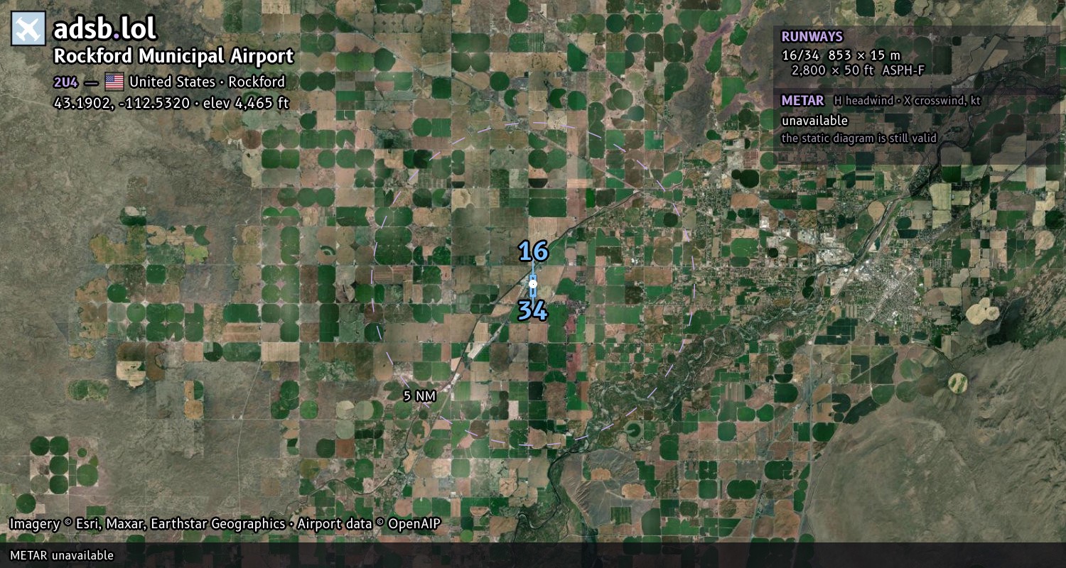 Satellite map with the runway layout of Rockford Municipal Airport (2U4)