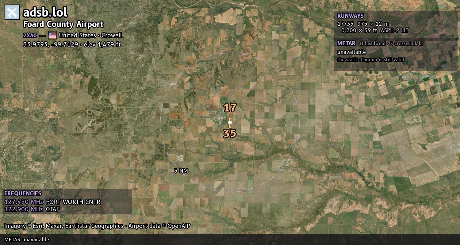 Satellite map with the runway layout of Foard County Airport (2XA0)