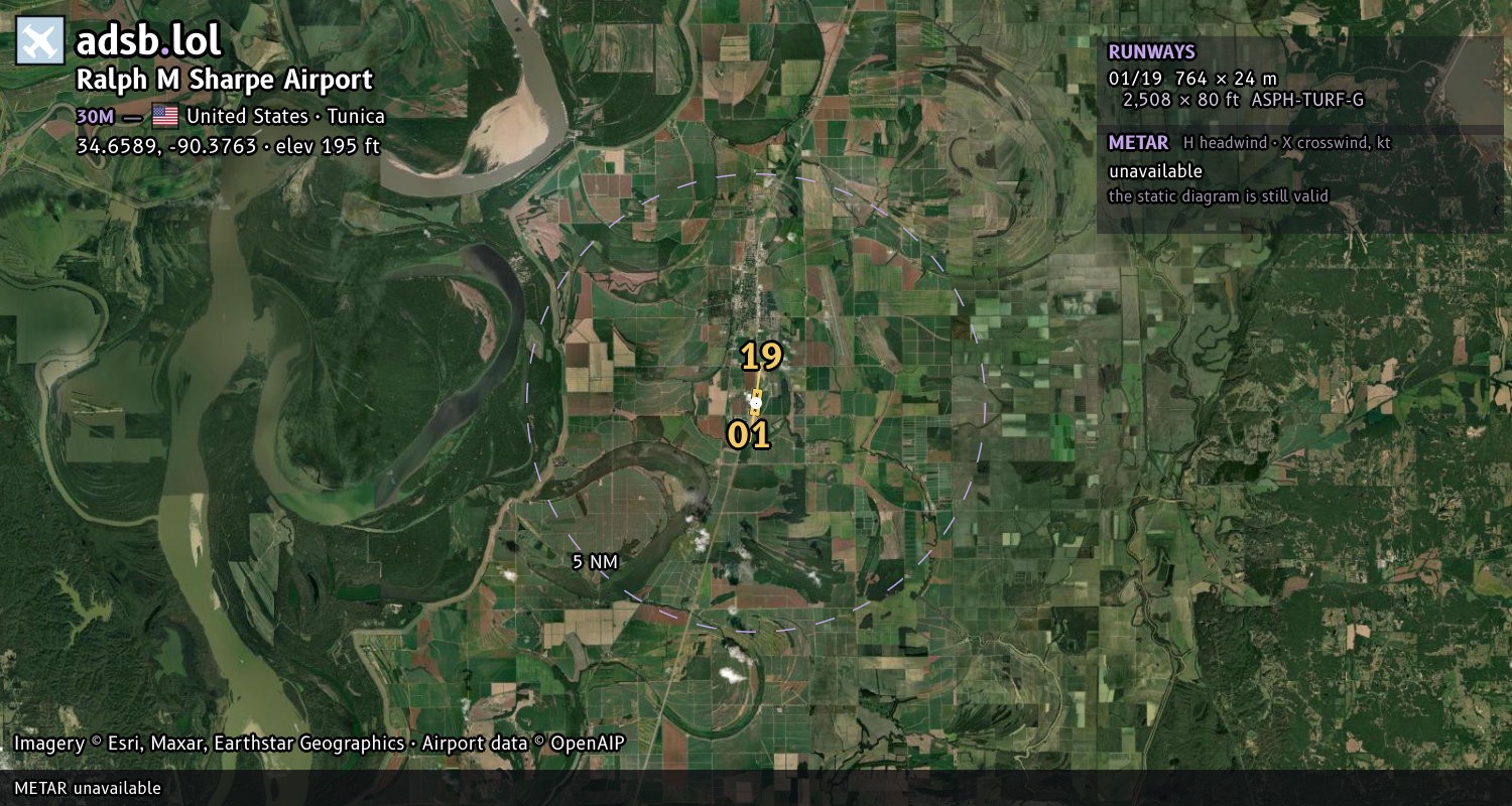 Satellite map with the runway layout of Ralph M Sharpe Airport (30M)