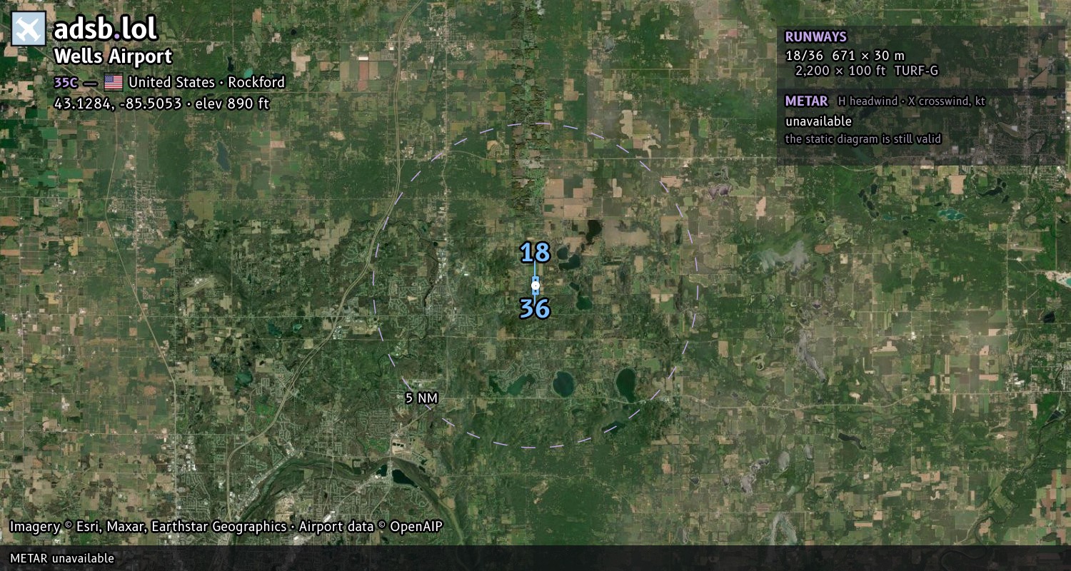 Satellite map with the runway layout of Wells Airport (35C)
