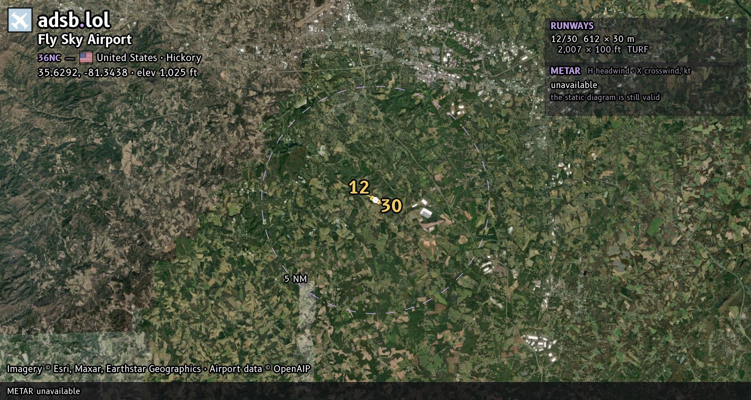 Satellite map with the runway layout of Fly Sky Airport (36NC)
