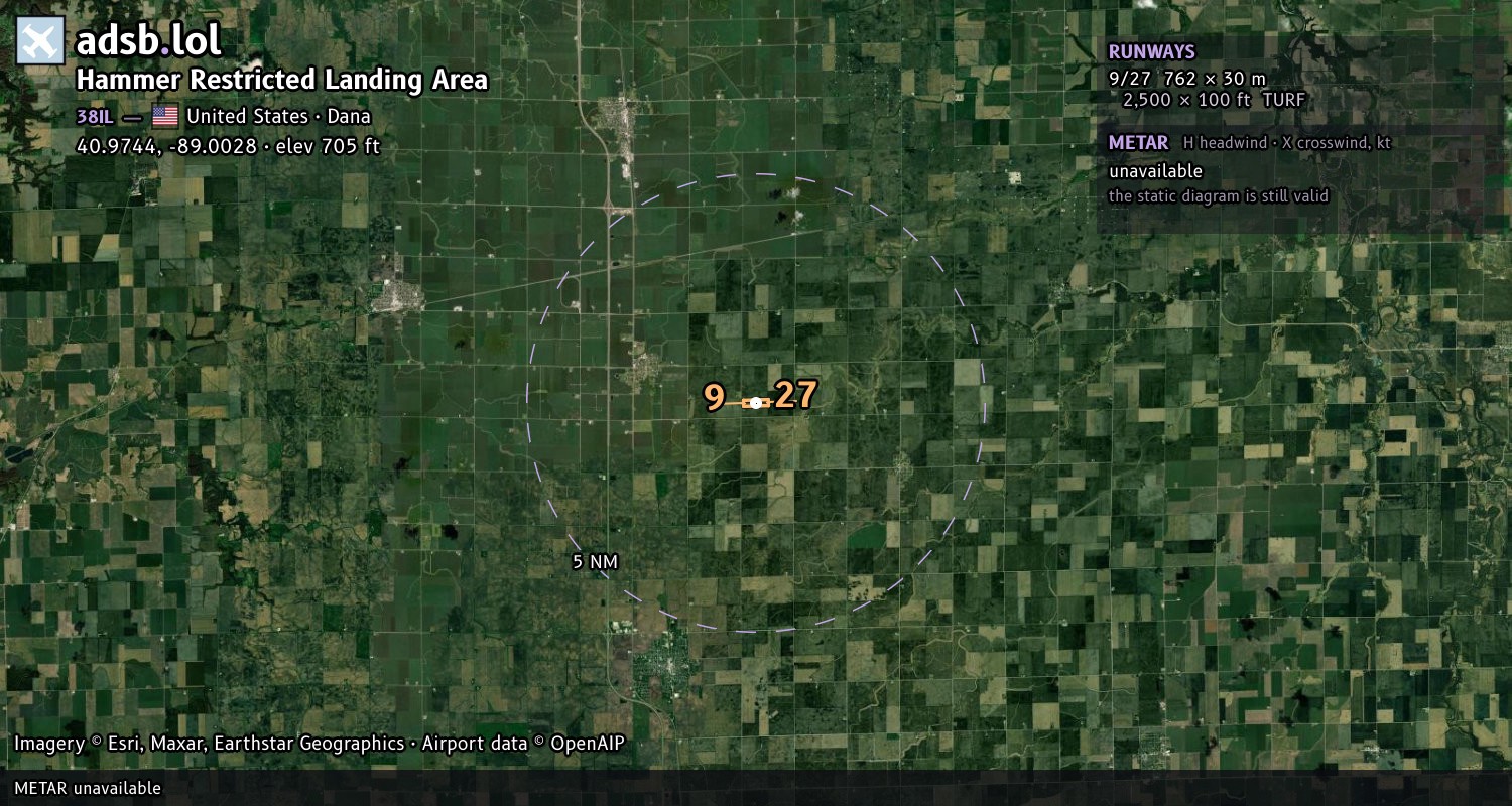 Satellite map with the runway layout of Hammer Restricted Landing Area (38IL)
