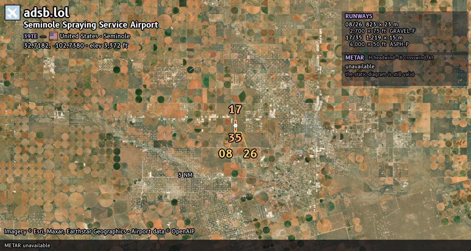 Satellite map with the runway layout of Seminole Spraying Service Airport (39TE)