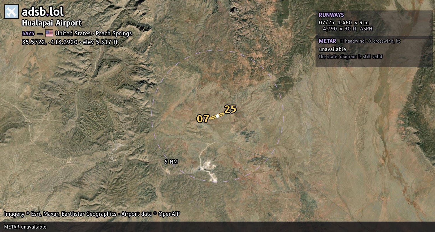 Satellite map with the runway layout of Hualapai Airport (3AZ5)