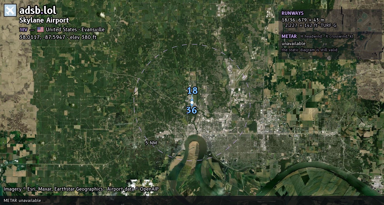 Satellite map with the runway layout of Skylane Airport (3EV)