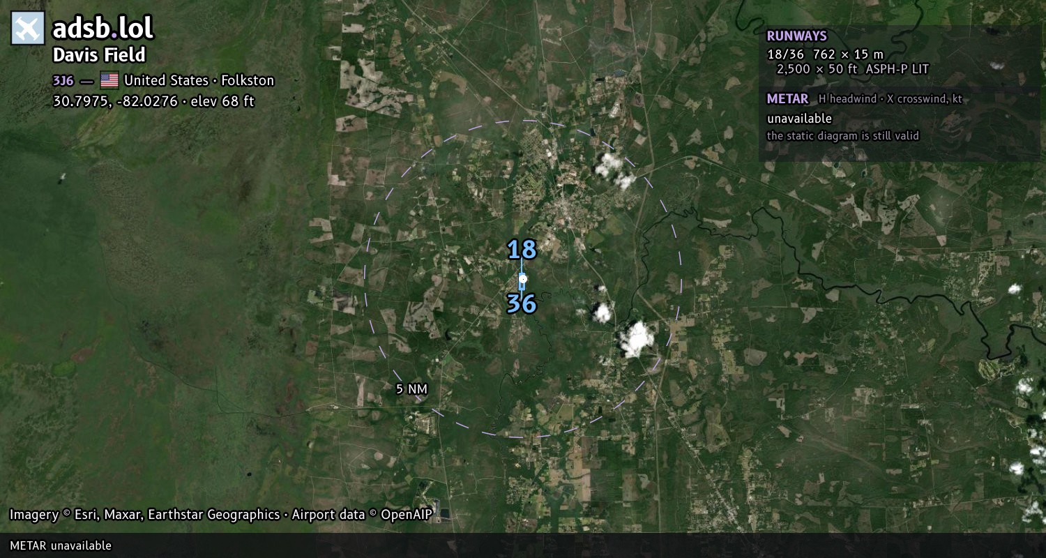 Satellite map with the runway layout of Davis Field (3J6)