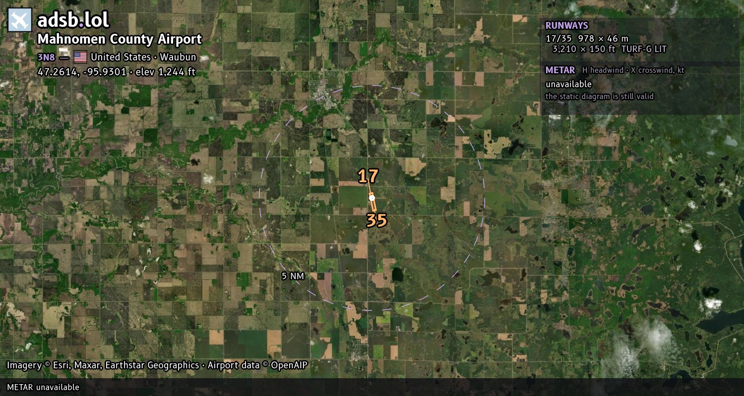 Satellite map with the runway layout of Mahnomen County Airport (3N8)