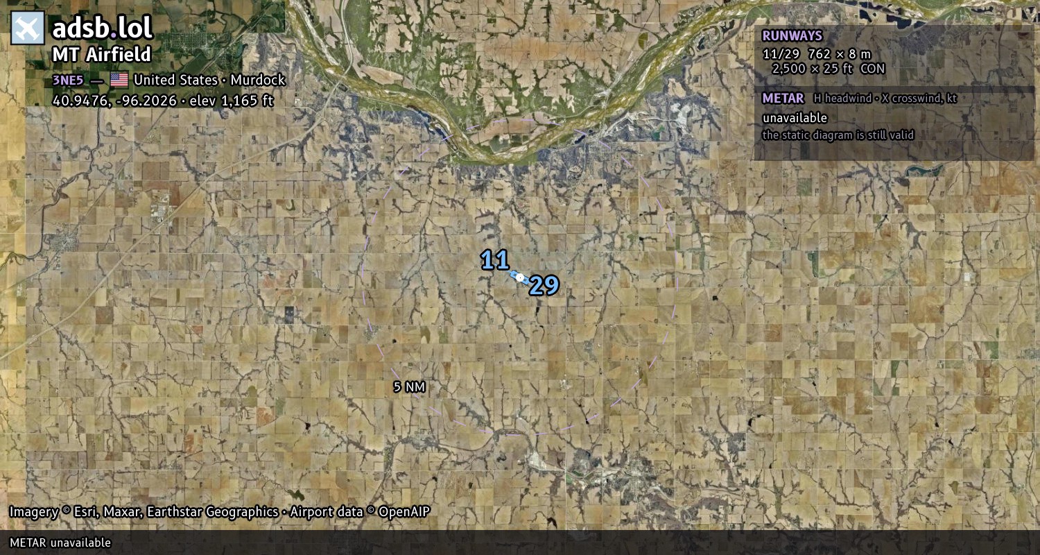 Satellite map with the runway layout of MT Airfield (3NE5)