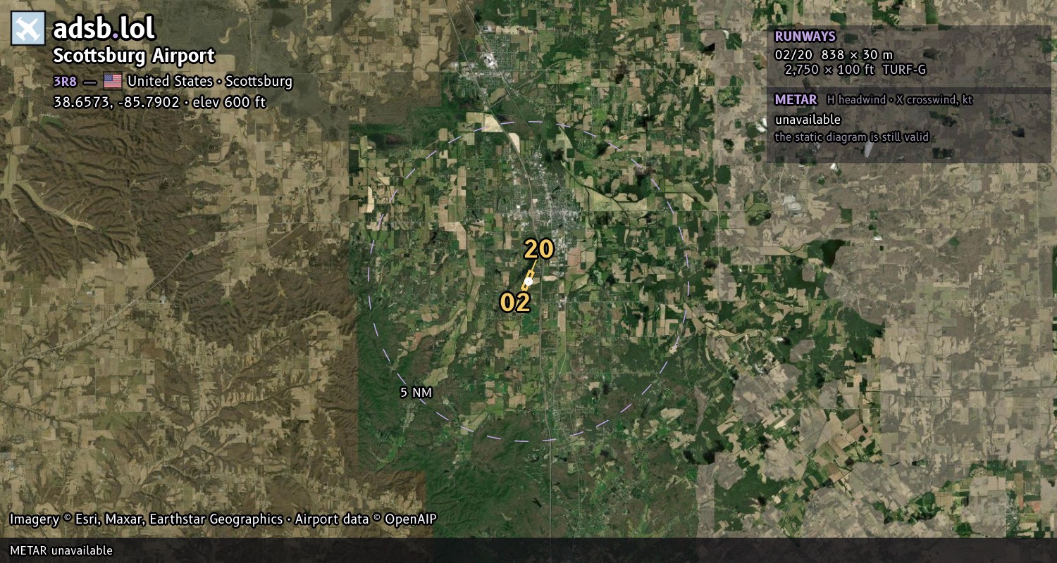 Satellite map with the runway layout of Scottsburg Airport (3R8)