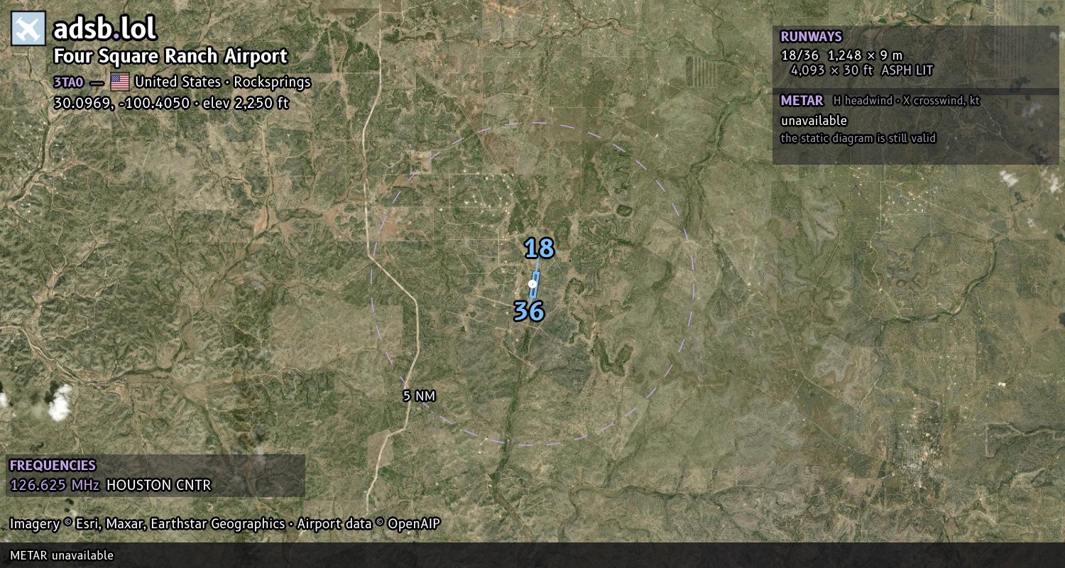 Satellite map with the runway layout of Four Square Ranch Airport (3TA0)