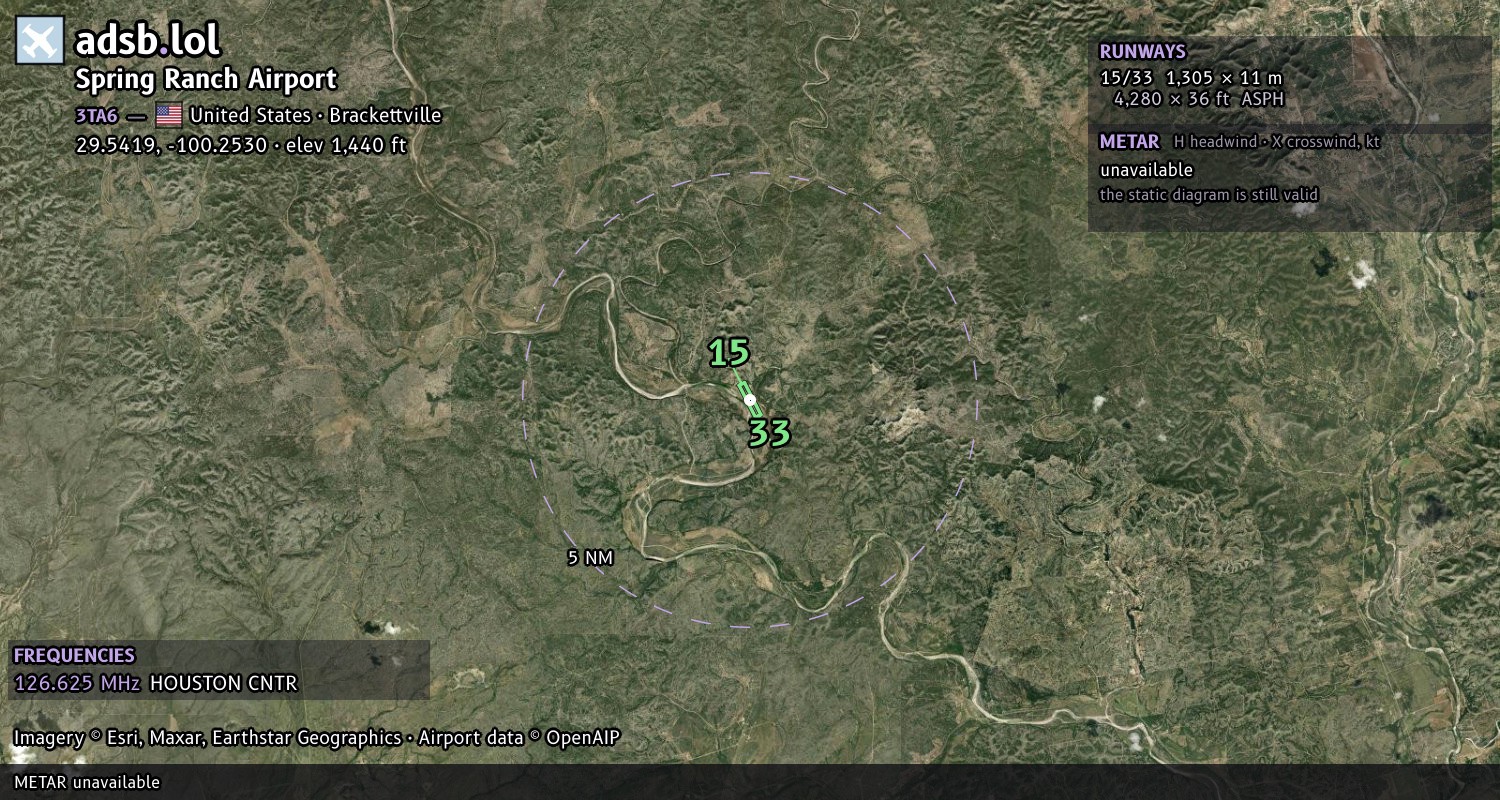 Satellite map with the runway layout of Spring Ranch Airport (3TA6)