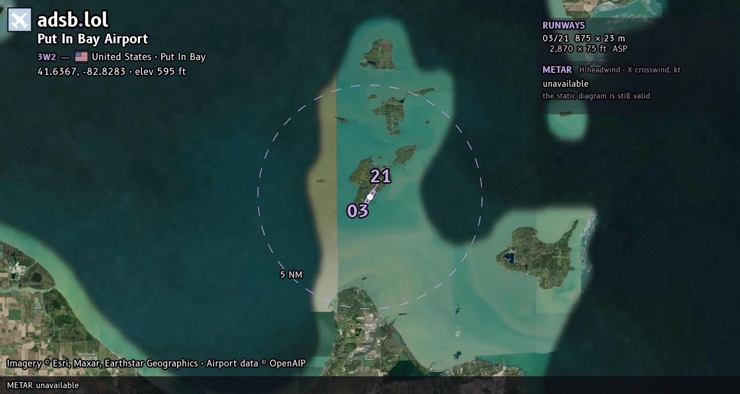 Satellite map with the runway layout of Put In Bay Airport (3W2)