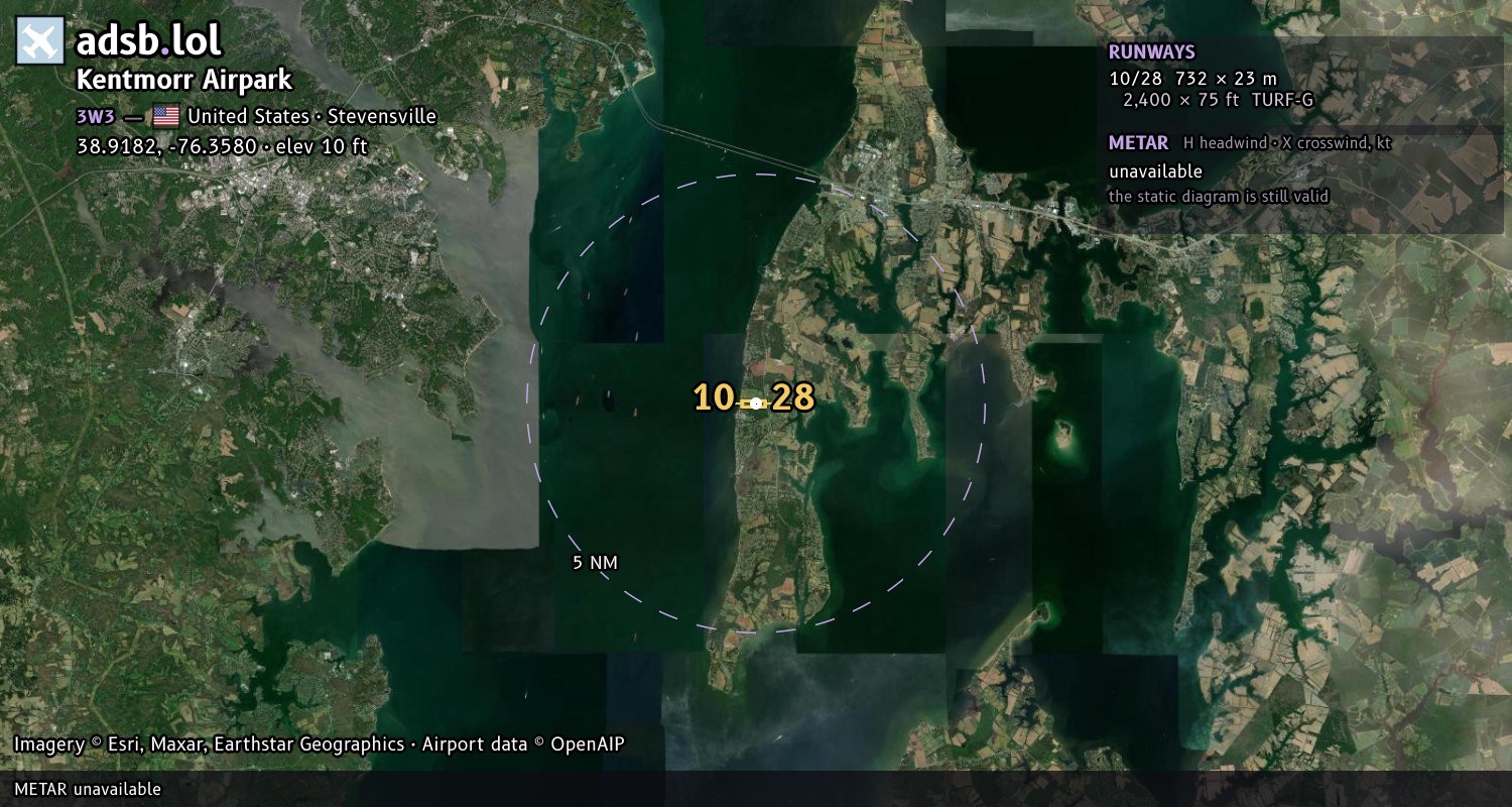 Satellite map with the runway layout of Kentmorr Airpark (3W3)