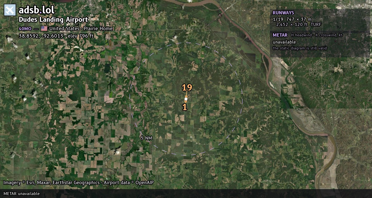 Satellite map with the runway layout of Dudes Landing Airport (40MO)