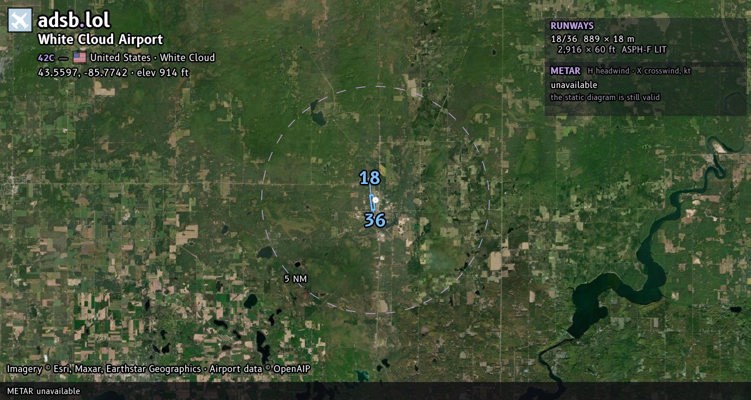 Satellite map with the runway layout of White Cloud Airport (42C)