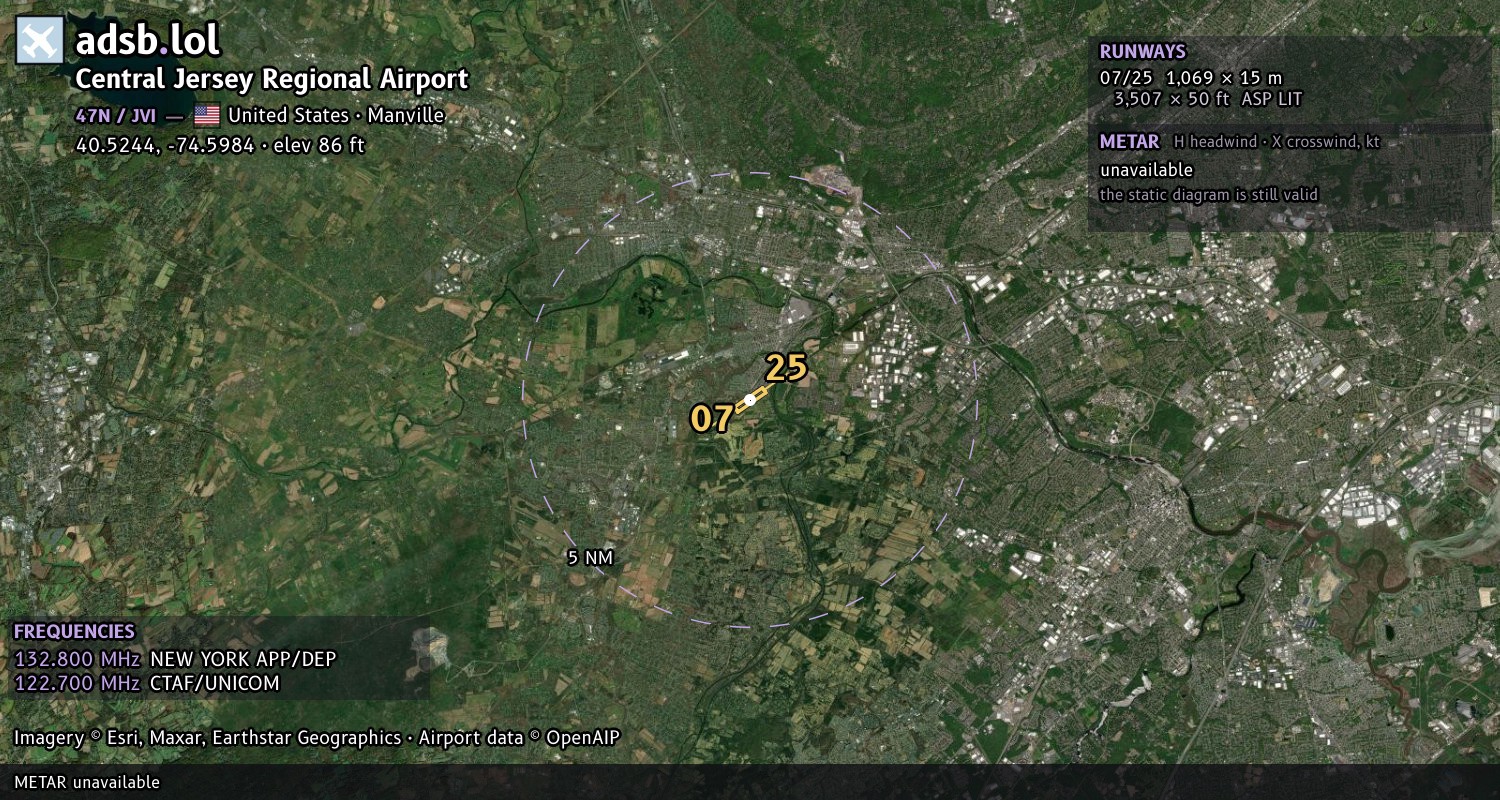 Satellite map with the runway layout of Central Jersey Regional Airport (47N)