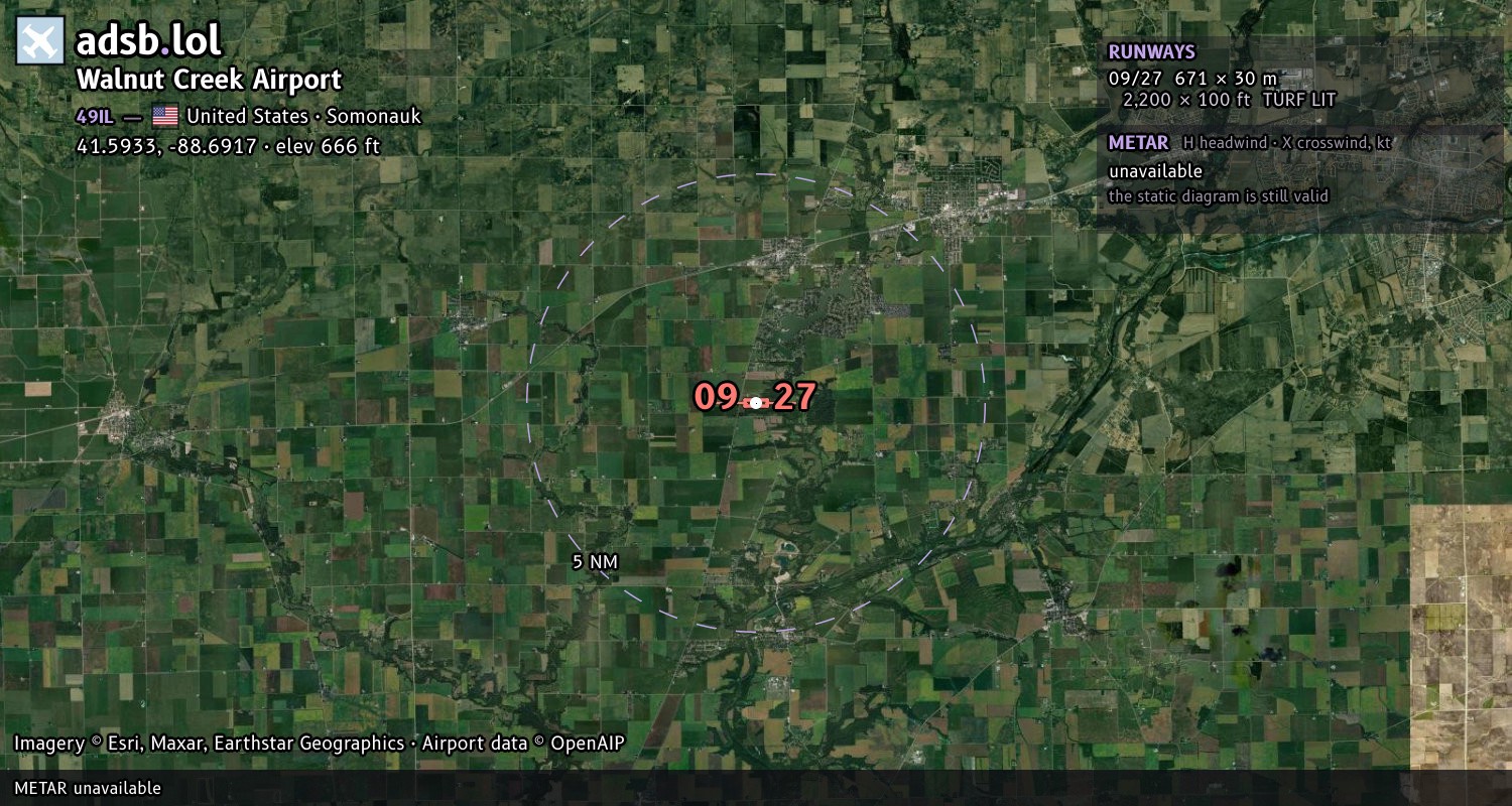 Satellite map with the runway layout of Walnut Creek Airport (49IL)