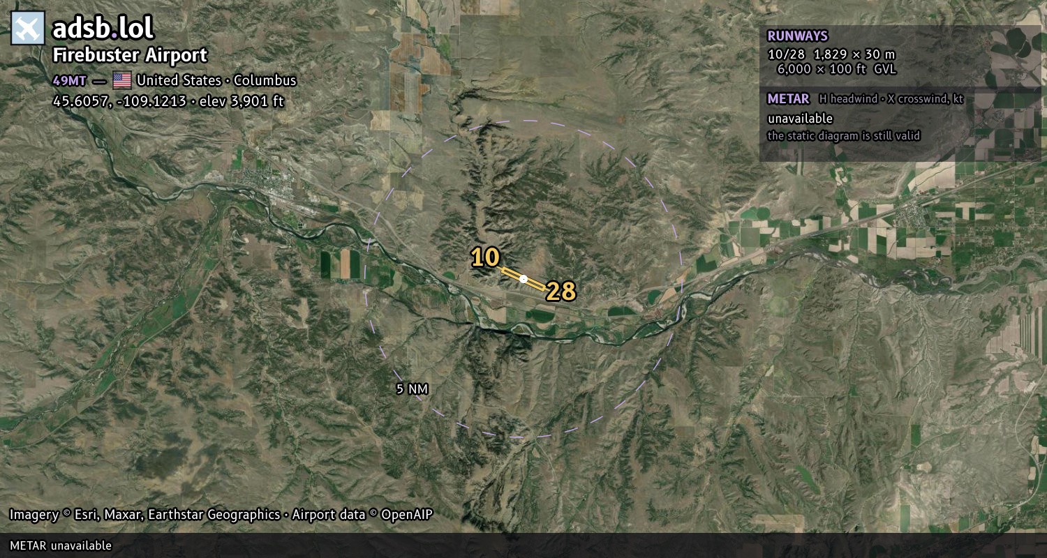 Satellite map with the runway layout of Firebuster Airport (49MT)