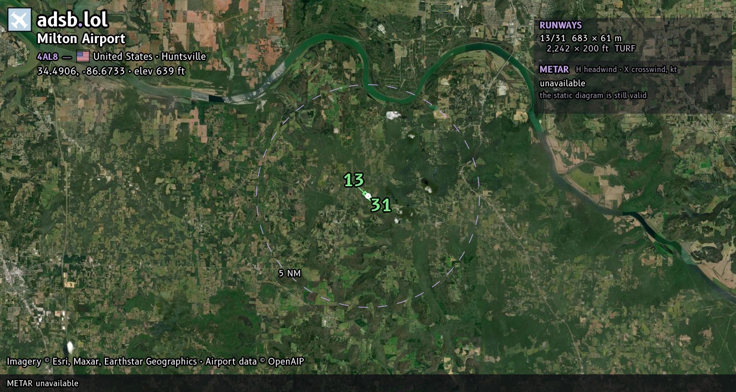 Satellite map with the runway layout of Milton Airport (4AL8)