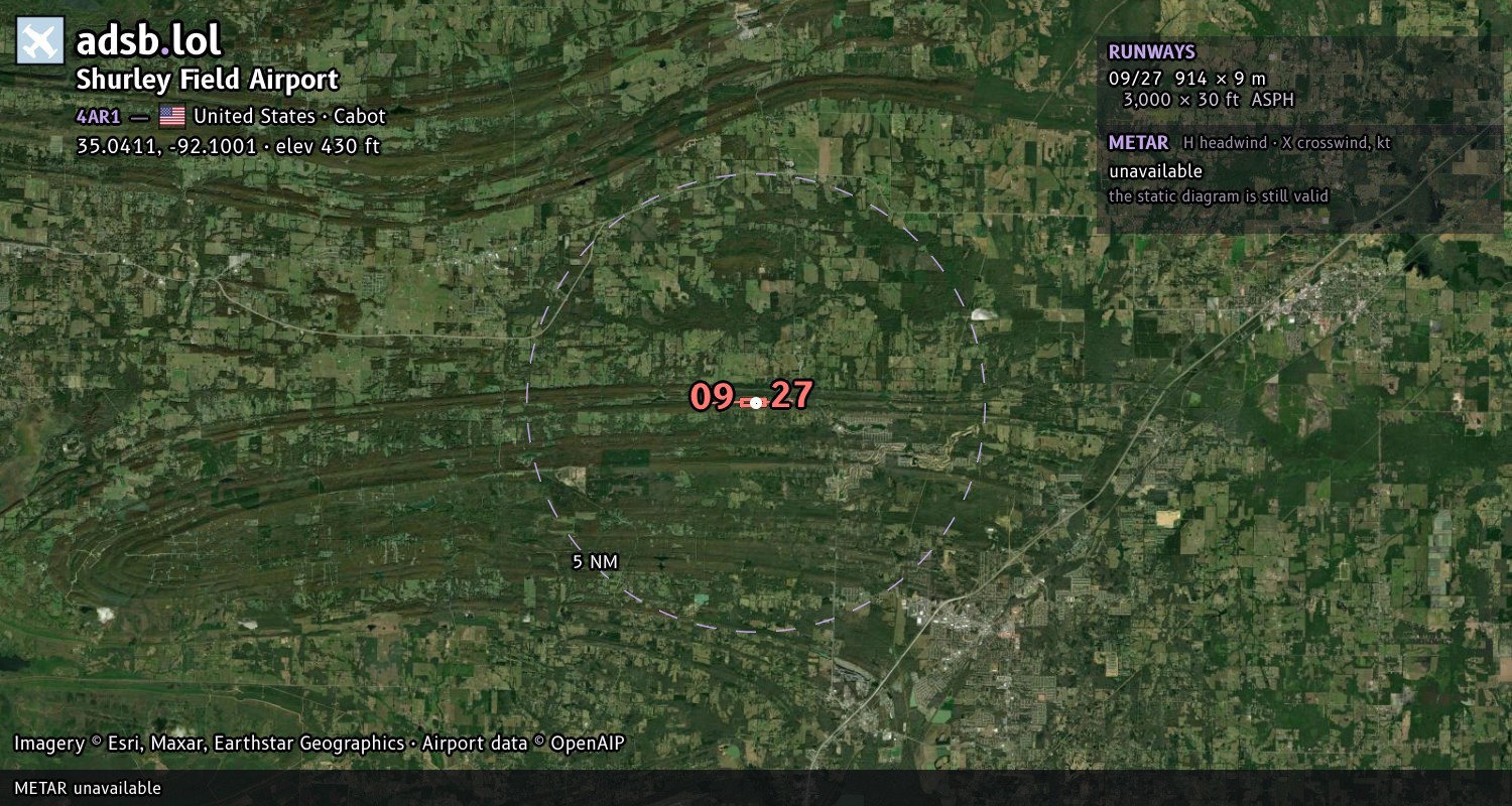 Satellite map with the runway layout of Shurley Field Airport (4AR1)