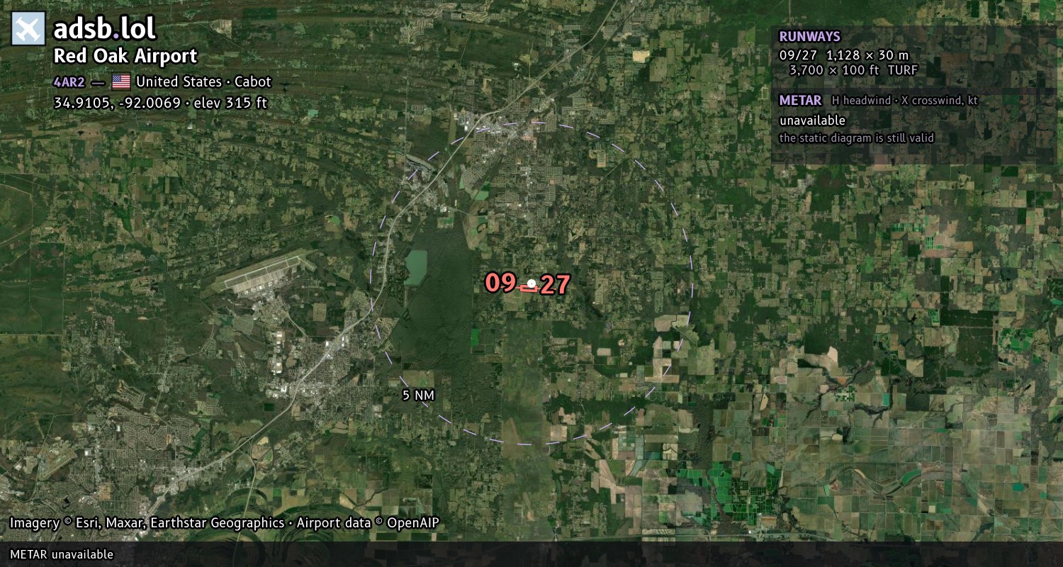 Satellite map with the runway layout of Red Oak Airport (4AR2)