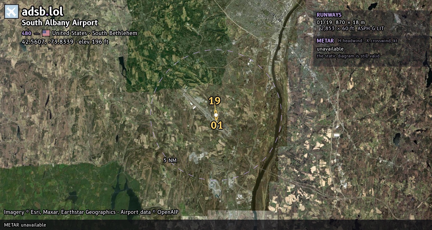 Satellite map with the runway layout of South Albany Airport (4B0)