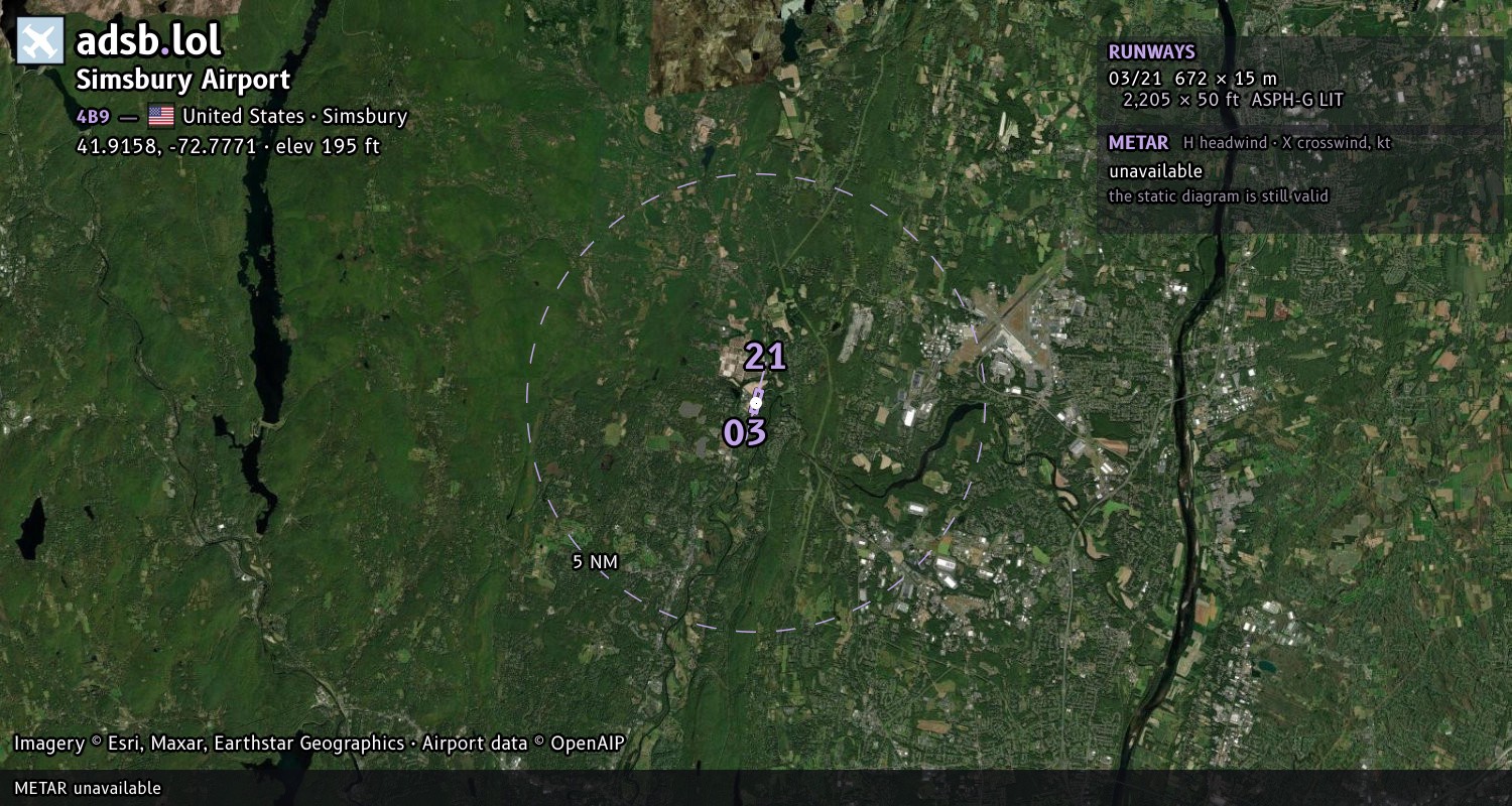 Satellite map with the runway layout of Simsbury Airport (4B9)