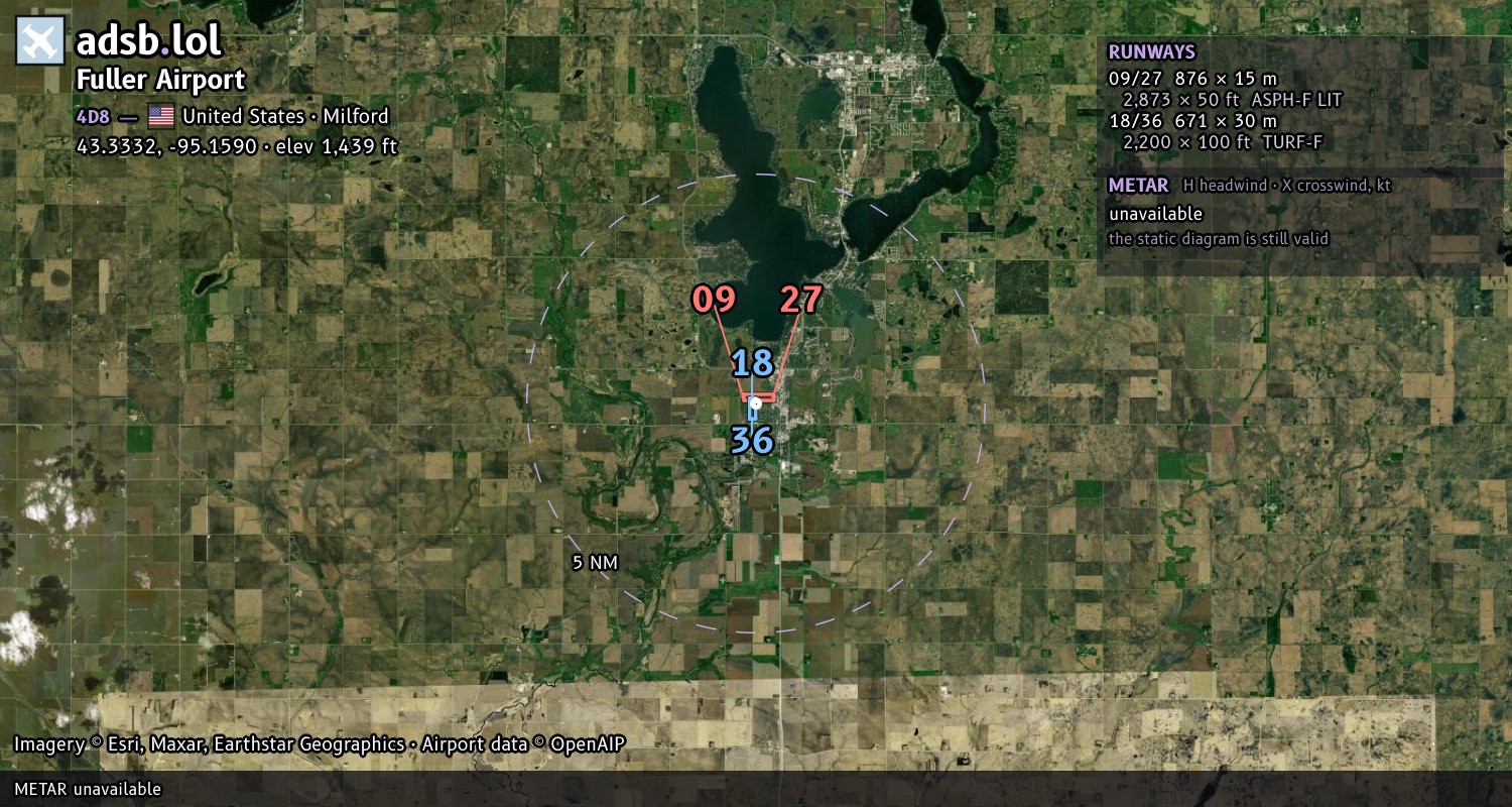 Satellite map with the runway layout of Fuller Airport (4D8)