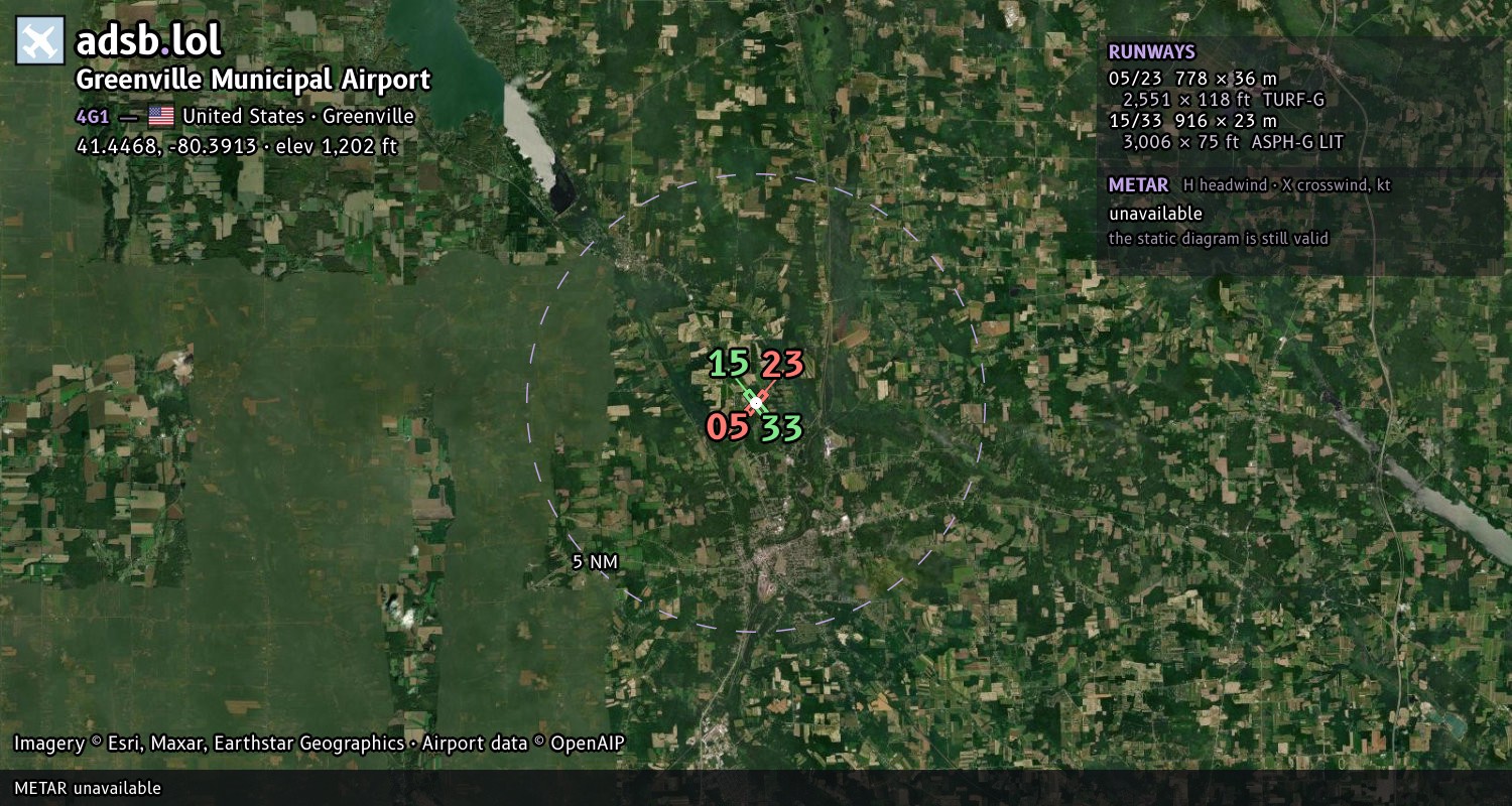 Satellite map with the runway layout of Greenville Municipal Airport (4G1)
