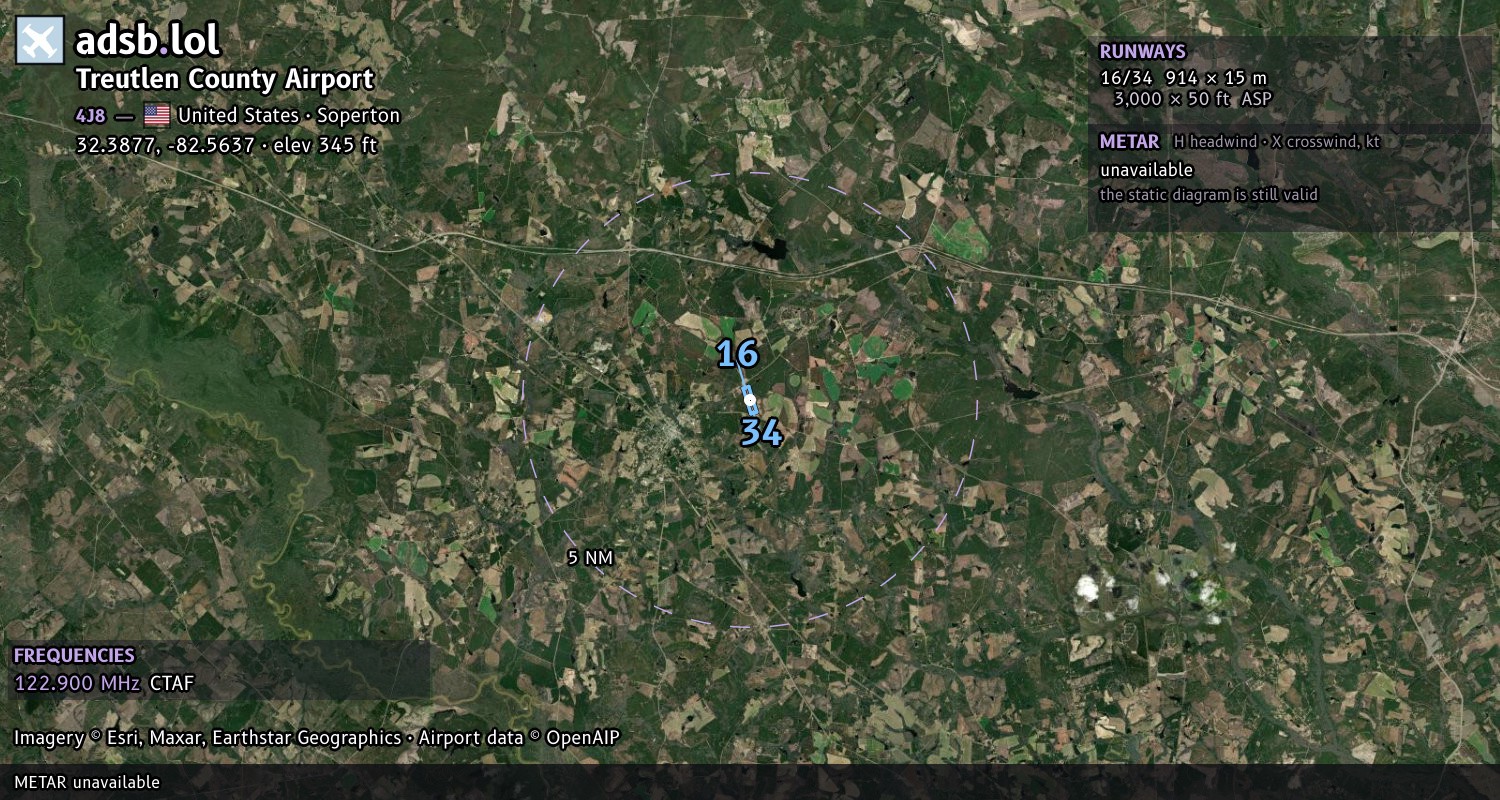 Satellite map with the runway layout of Treutlen County Airport (4J8)