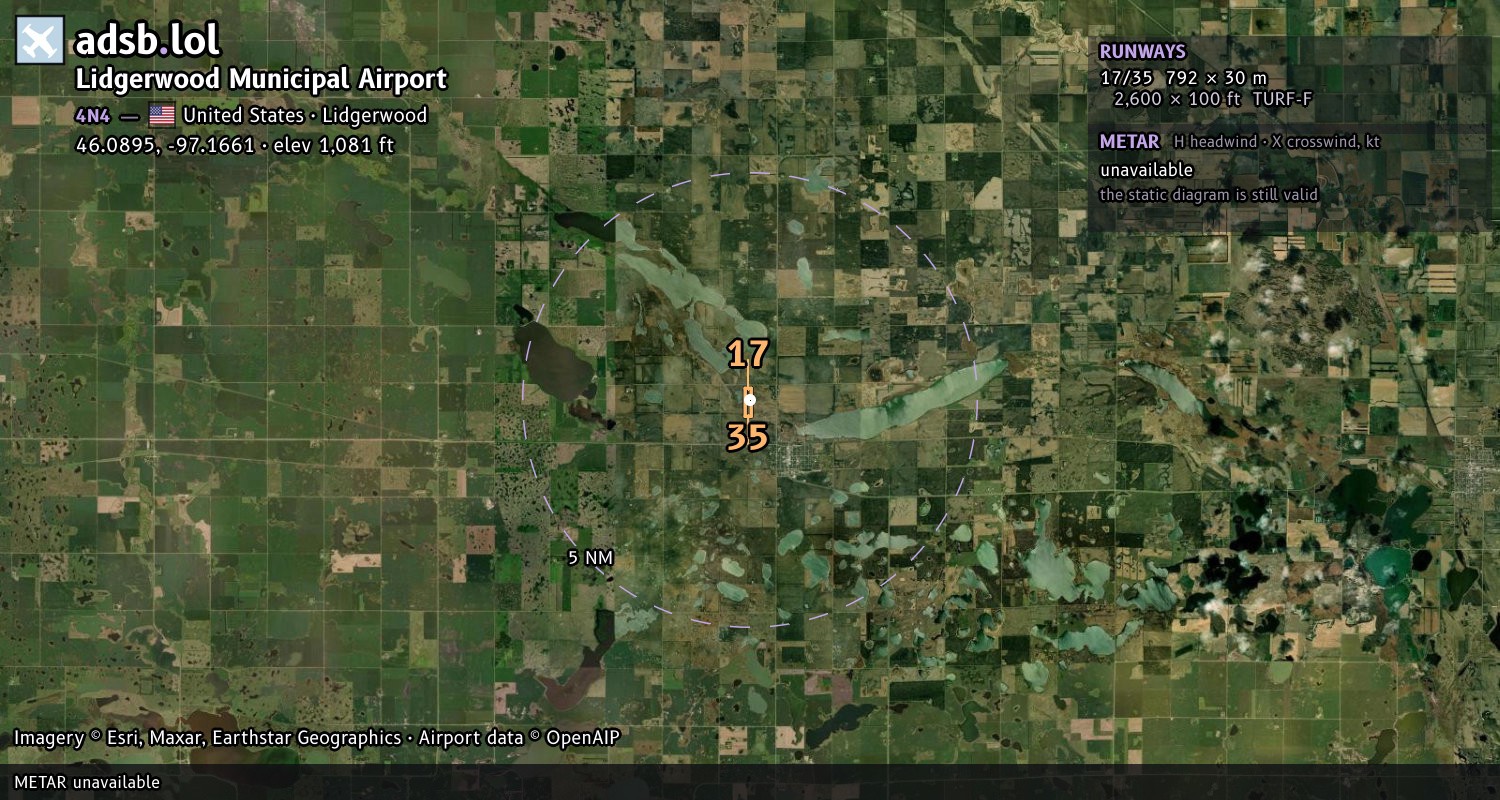 Satellite map with the runway layout of Lidgerwood Municipal Airport (4N4)