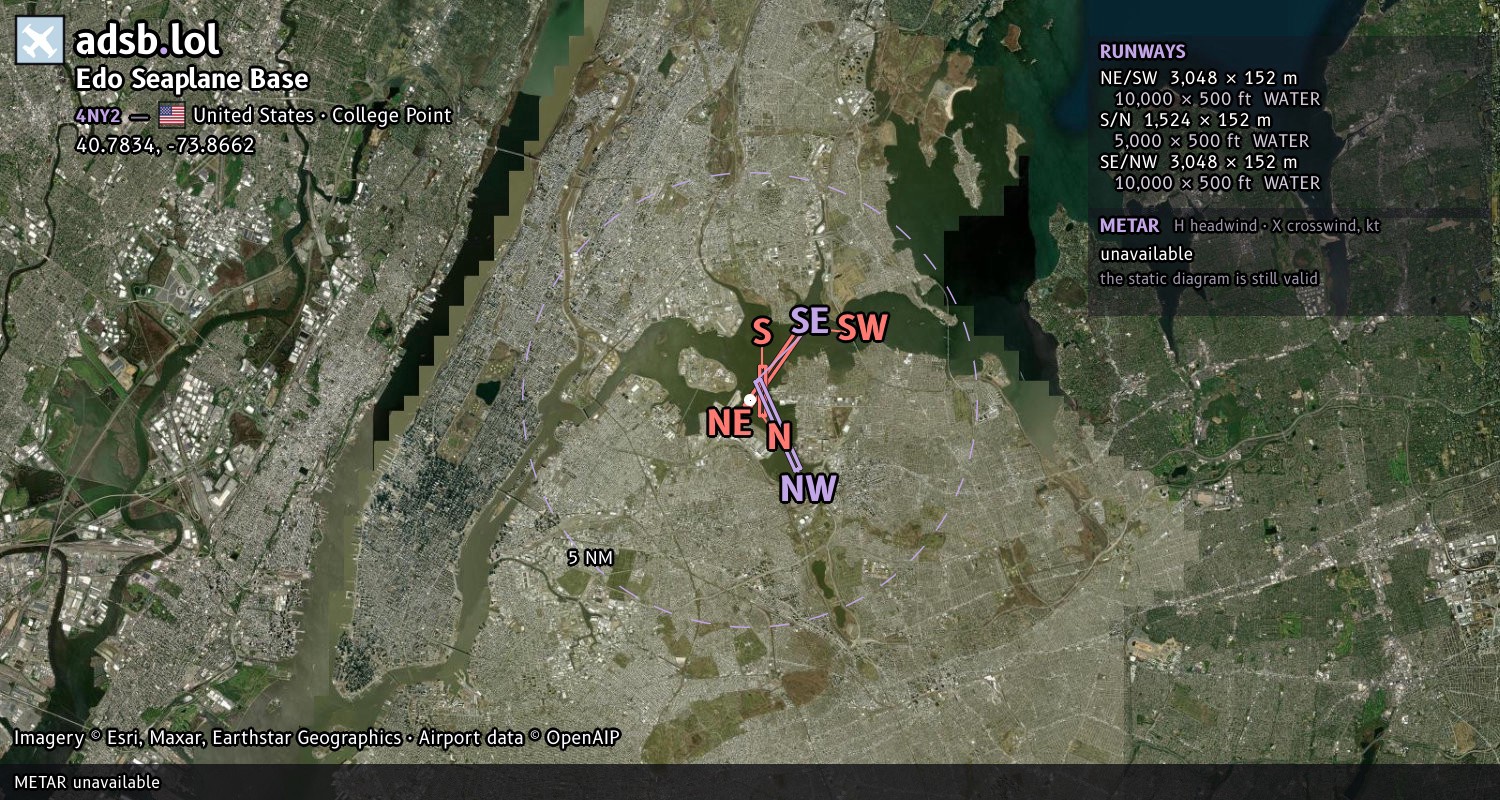 Satellite map with the runway layout of Edo Seaplane Base (4NY2)