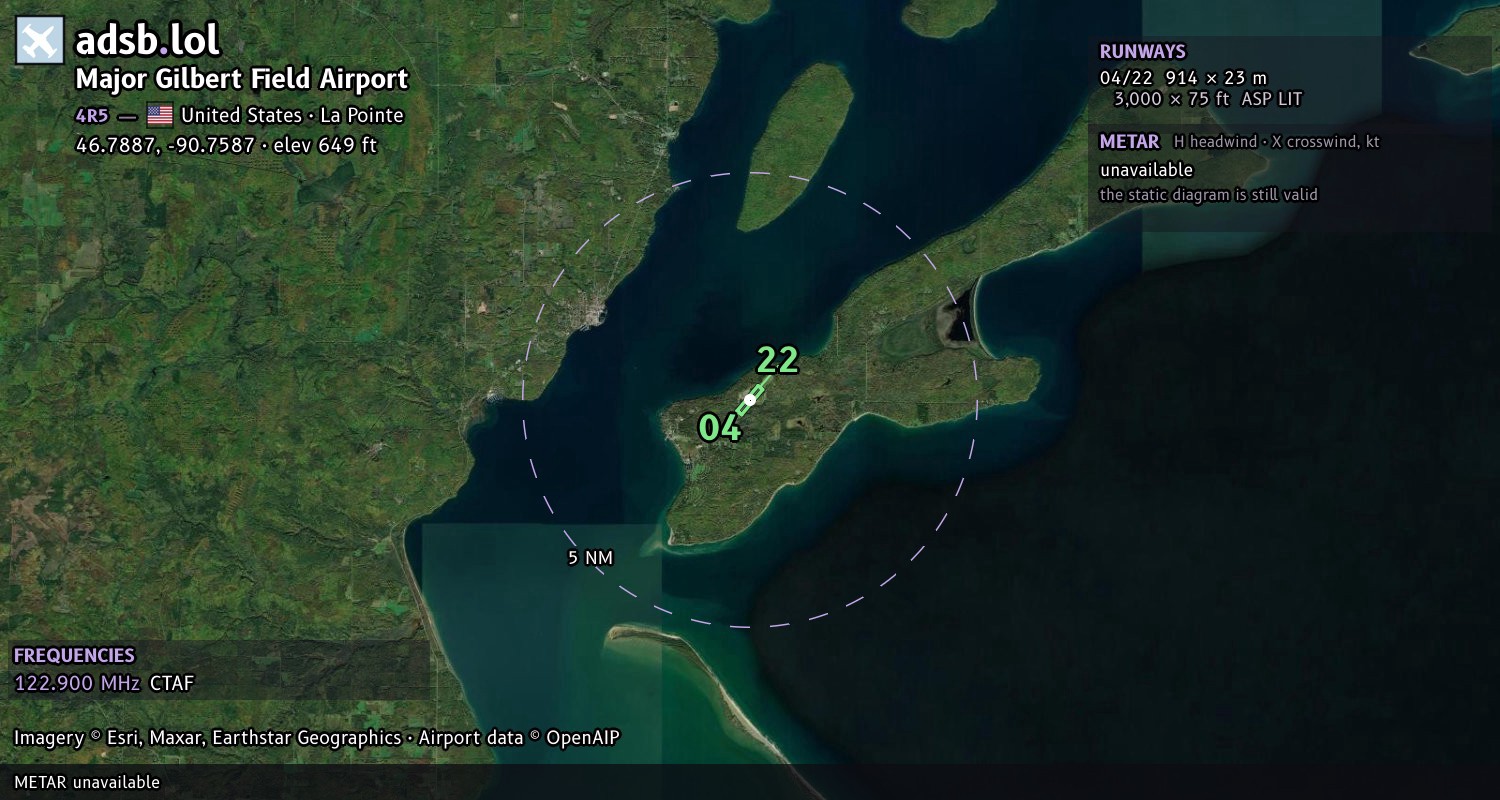 Satellite map with the runway layout of Major Gilbert Field Airport (4R5)