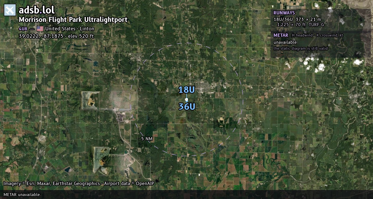 Satellite map with the runway layout of Morrison Flight Park Ultralightport (4U8)