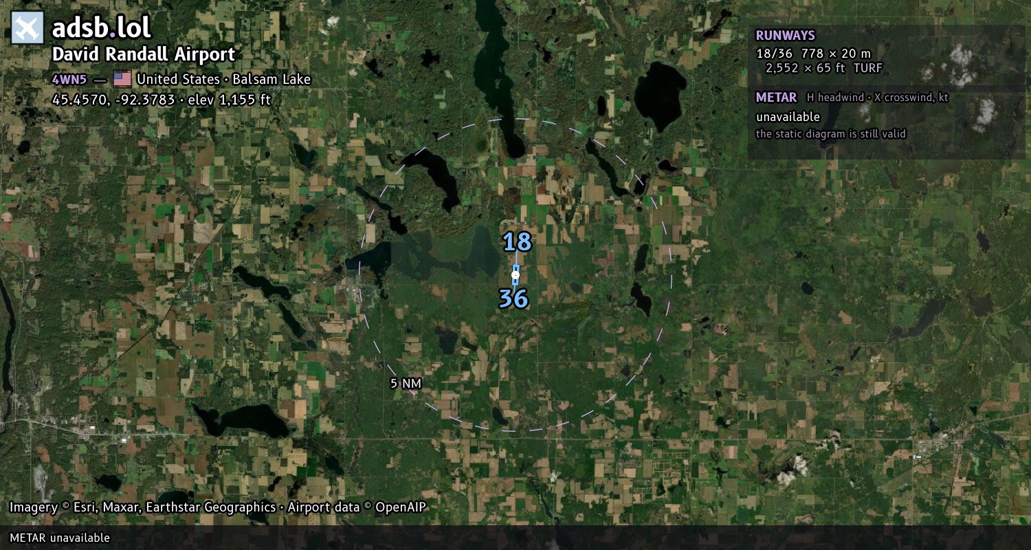 Satellite map with the runway layout of David Randall Airport (4WN5)