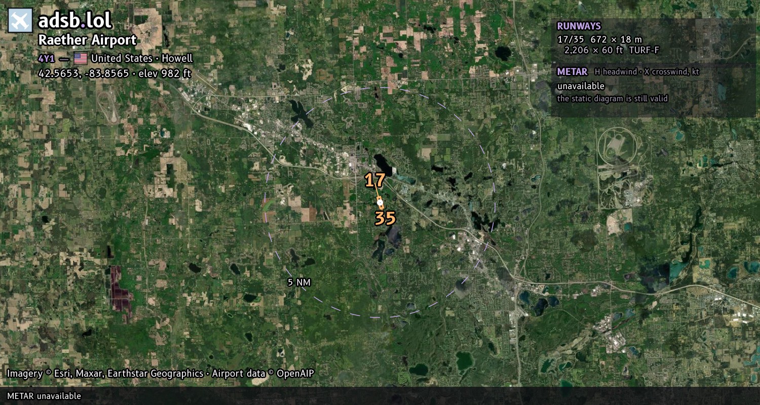 Satellite map with the runway layout of Raether Airport (4Y1)