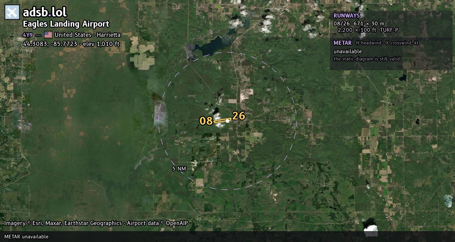 Satellite map with the runway layout of Eagles Landing Airport (4Y9)