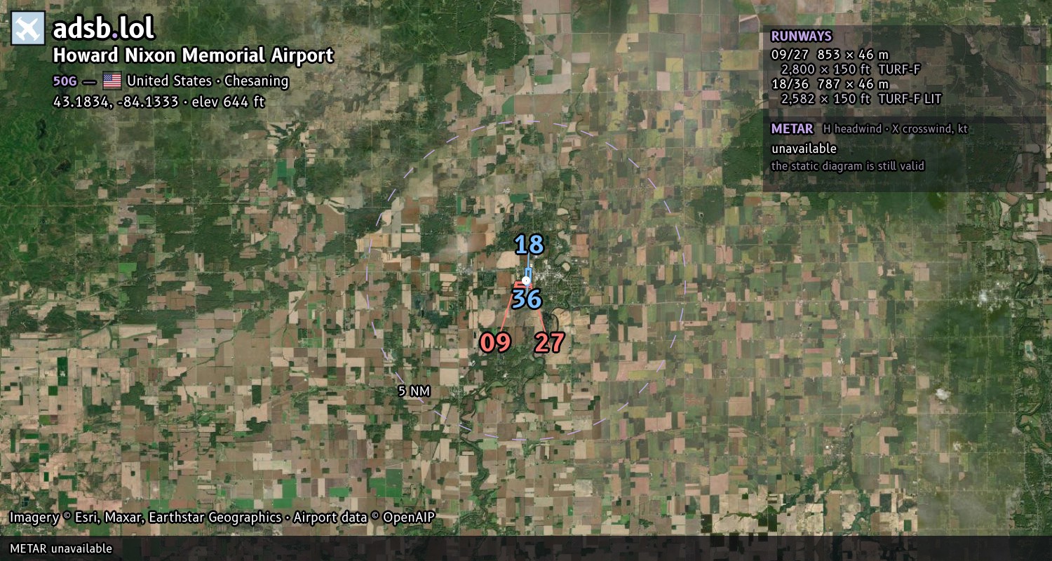 Satellite map with the runway layout of Howard Nixon Memorial Airport (50G)