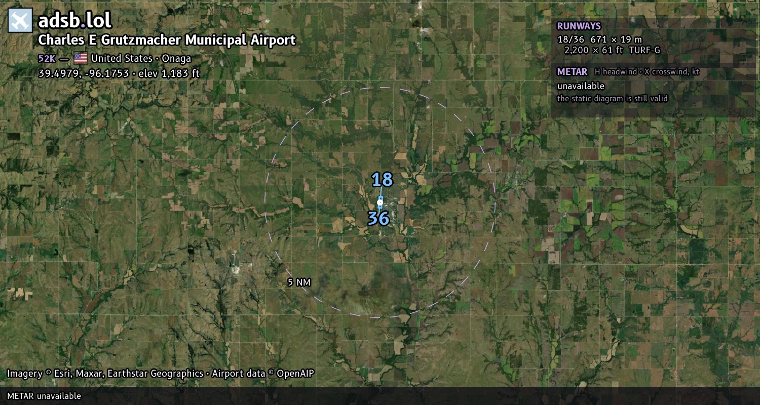 Satellite map with the runway layout of Charles E Grutzmacher Municipal Airport (52K)