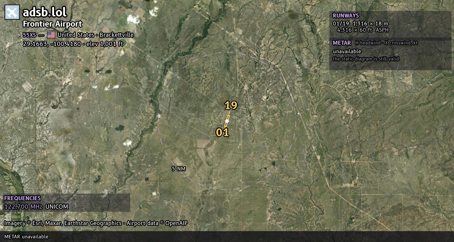 Satellite map with the runway layout of Frontier Airport (55XS)