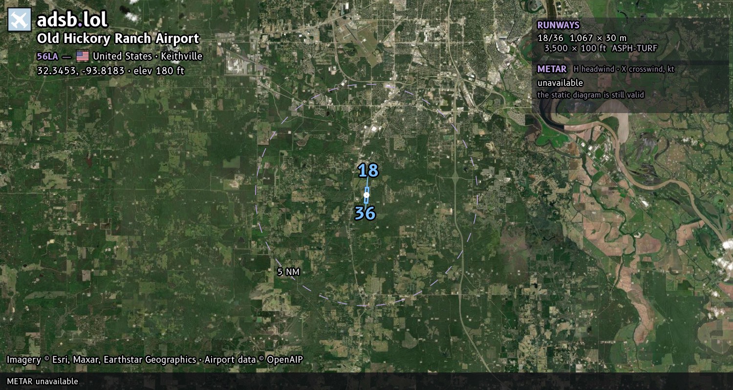 Satellite map with the runway layout of Old Hickory Ranch Airport (56LA)