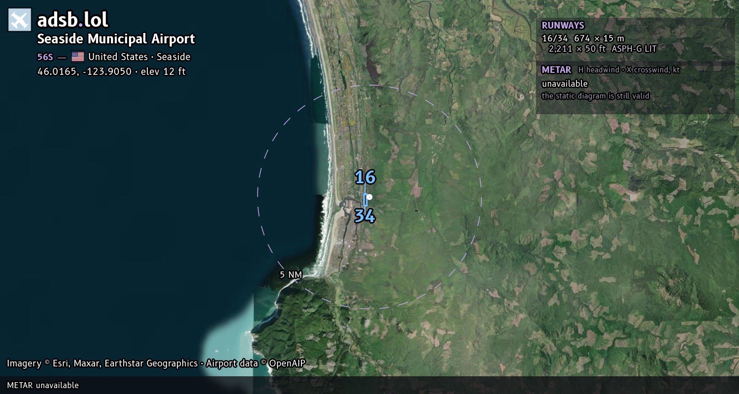 Satellite map with the runway layout of Seaside Municipal Airport (56S)