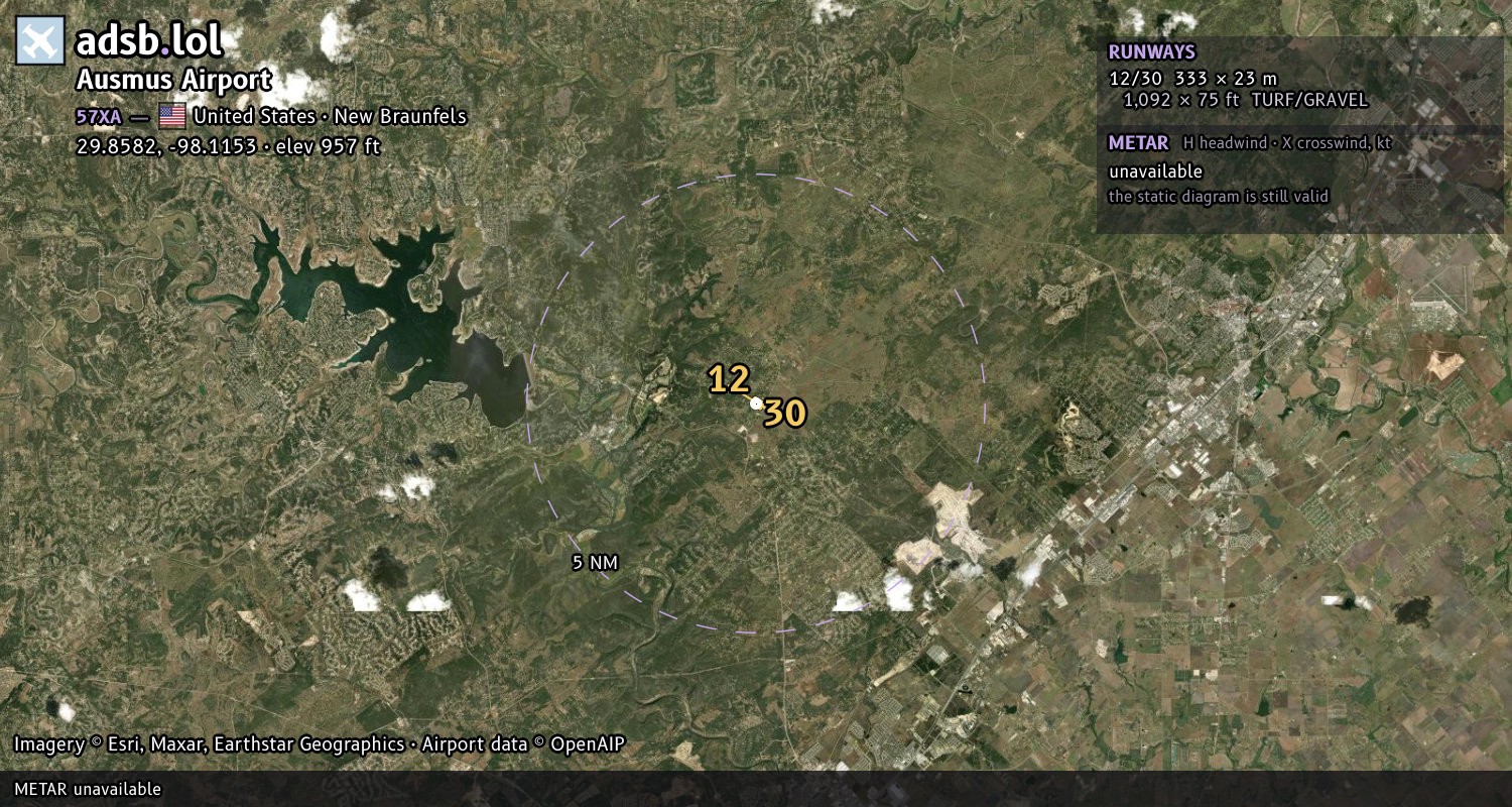 Satellite map with the runway layout of Ausmus Airport (57XA)