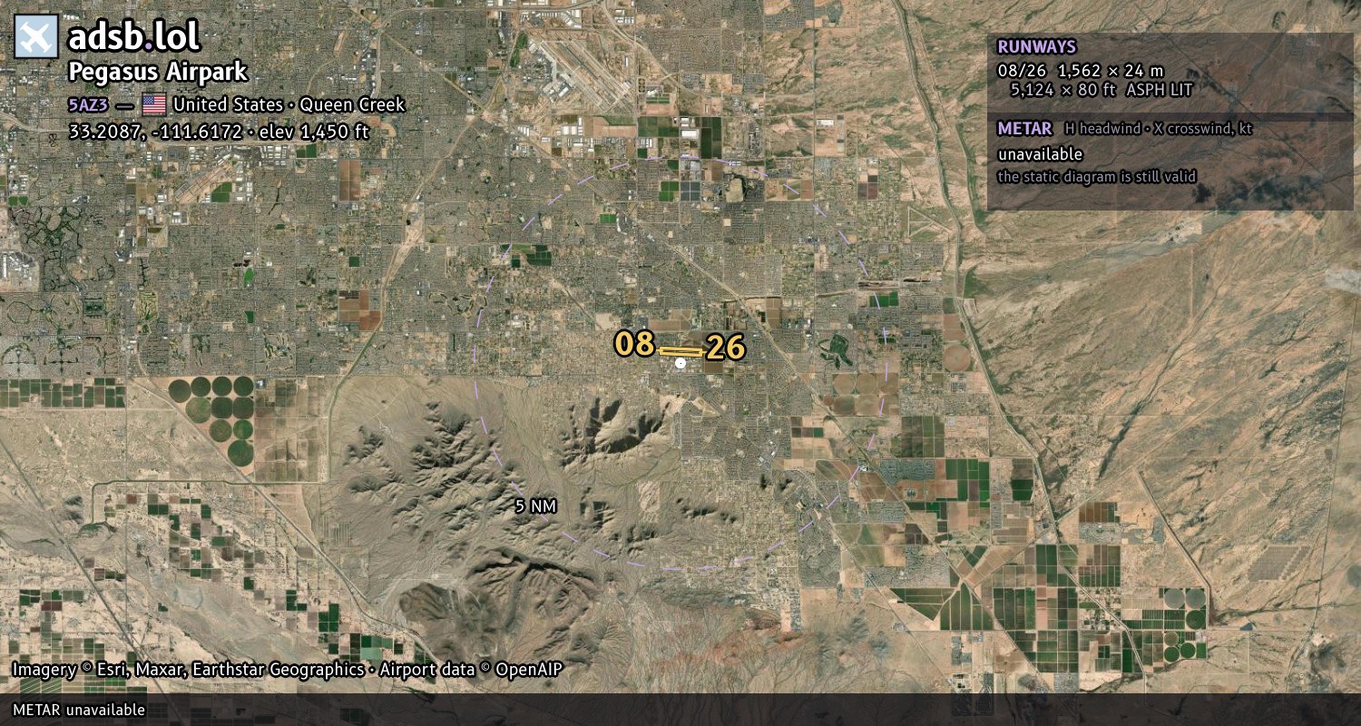 Satellite map with the runway layout of Pegasus Airpark (5AZ3)