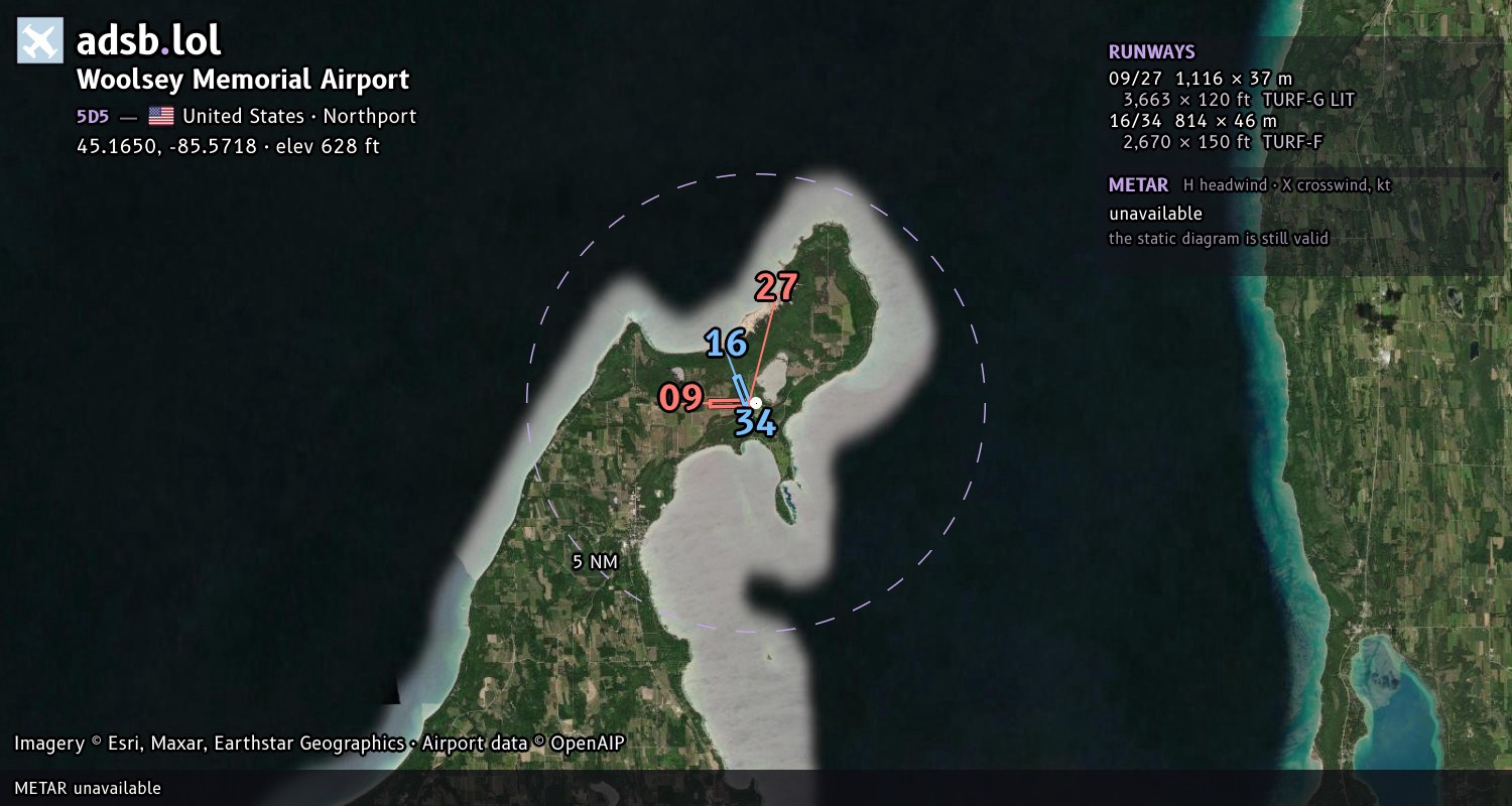 Satellite map with the runway layout of Woolsey Memorial Airport (5D5)