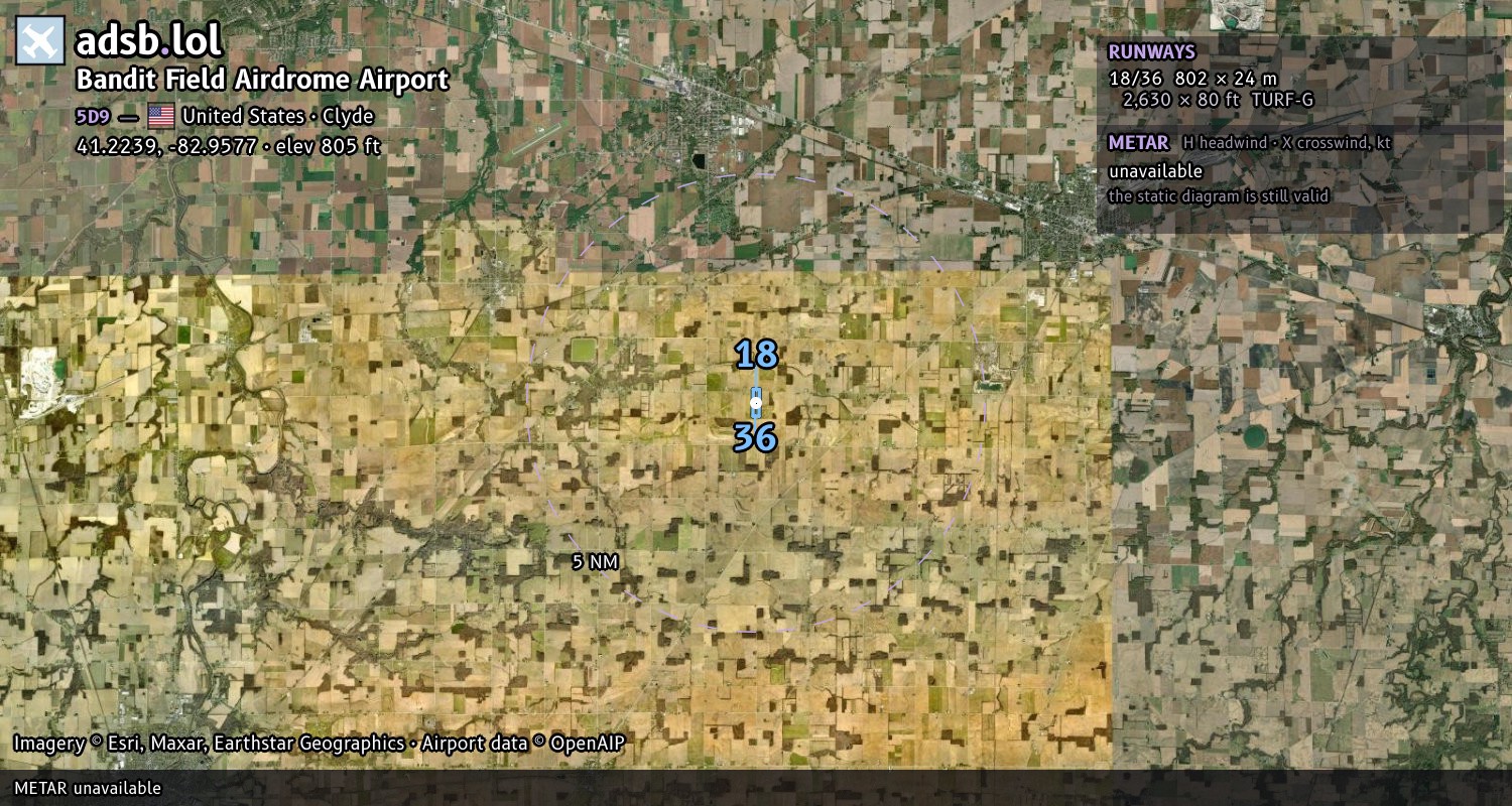 Satellite map with the runway layout of Bandit Field Airdrome Airport (5D9)