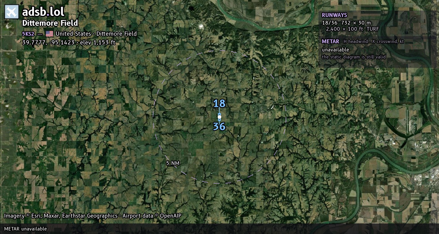 Satellite map with the runway layout of Dittemore Field (5KS2)