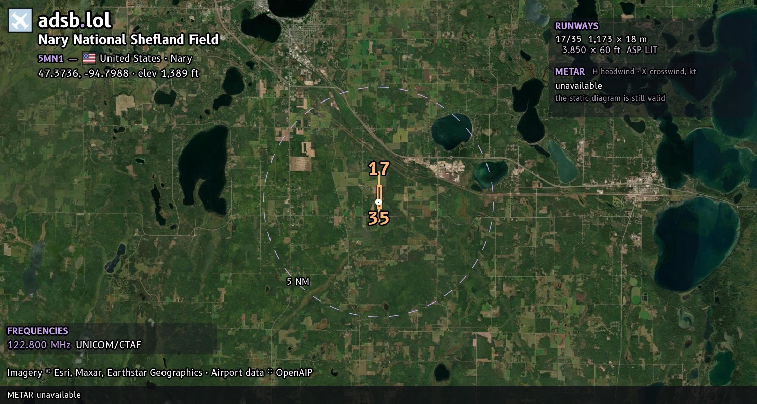 Satellite map with the runway layout of Nary National Shefland Field (5MN1)