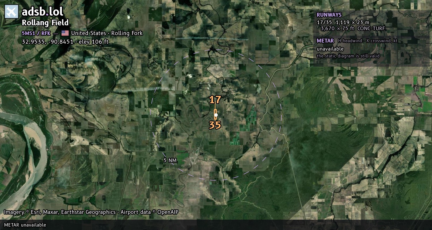 Satellite map with the runway layout of Rollang Field (5MS1)